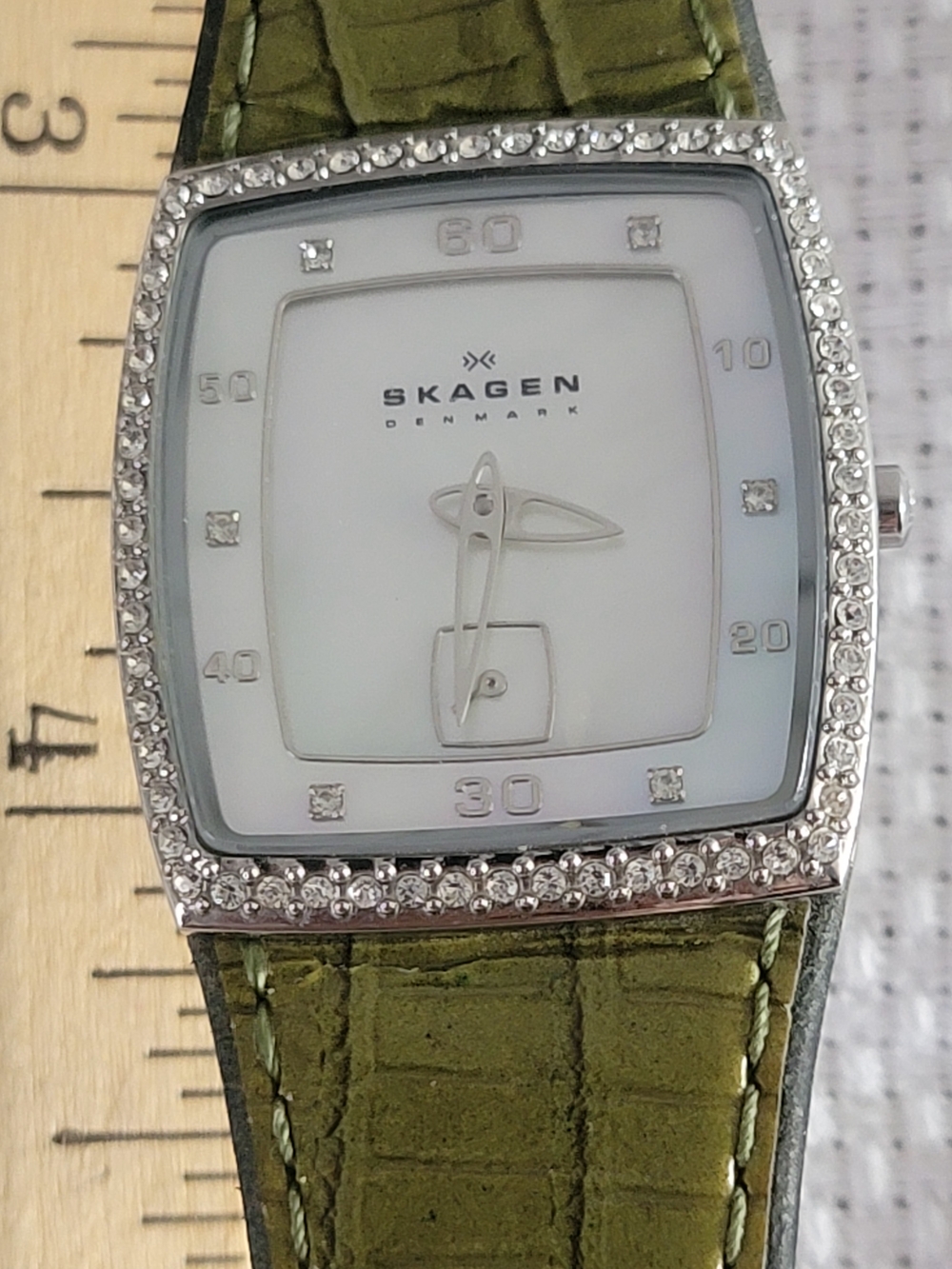 Skagen Denmark Women's Green Leather Crystal-Trim Watch
